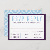 RSVP REPLY RESPONSE modern bold eggplant blue (Voorkant / Achterkant)