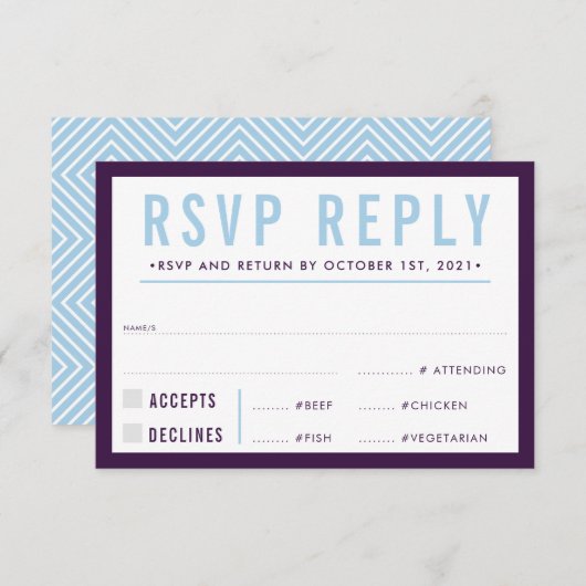 RSVP REPLY RESPONSE modern bold eggplant blue (Voorkant / Achterkant)