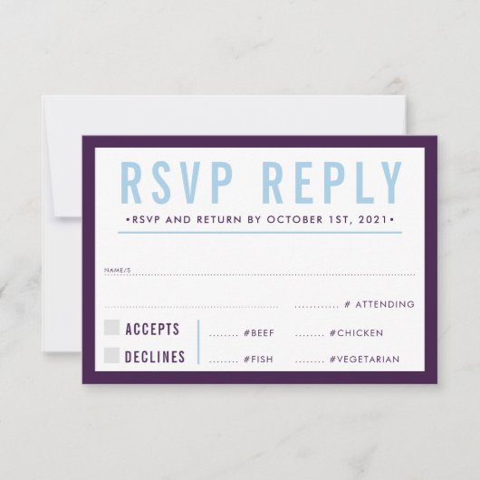 RSVP REPLY RESPONSE modern bold eggplant blue Kaartje (Voorkant)