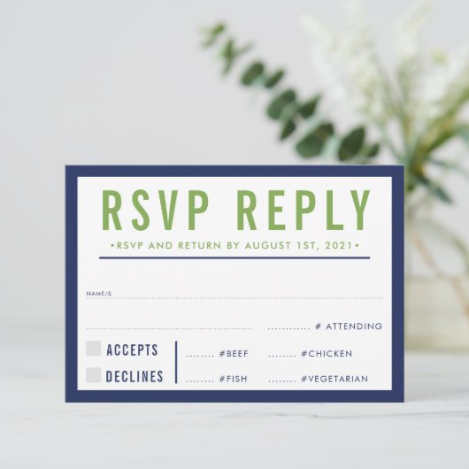 RSVP REPLY RESPONSE modern bold navy blue green (Staand voorkant)