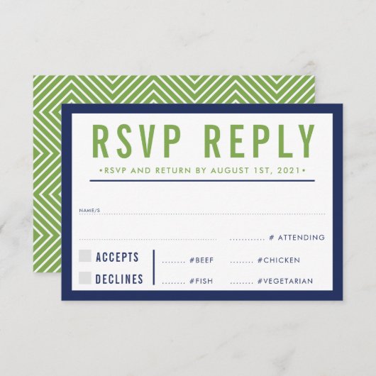 RSVP REPLY RESPONSE modern bold navy blue green (Voorkant / Achterkant)