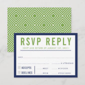 RSVP REPLY RESPONSE modern bold navy blue green Kaartje (Voorkant / Achterkant)