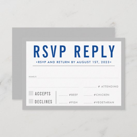 RSVP REPLY RESPONSE modern vettige jongen grijs bl (Voorkant / Achterkant)