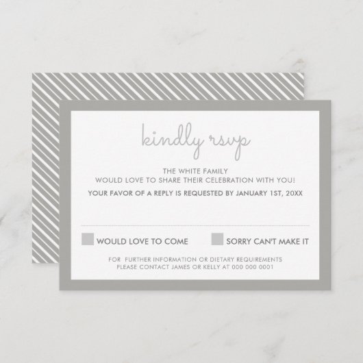 RSVP REPLY RESPONSE Simple stripe Patroon grijs Kaart (Voorkant / Achterkant)