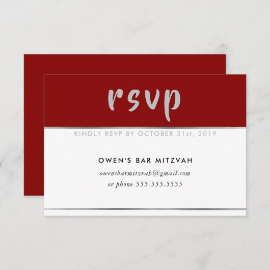 RSVP REPLY simpele moderne rode bogundy Silver (Voorkant / Achterkant)