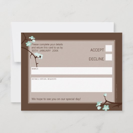 RSVP REPLY SLIP : kersenbloesem 4L Kaart (Achterkant)