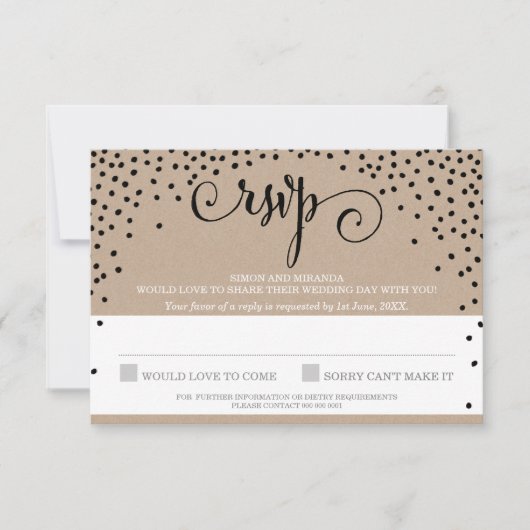 RSVP Reply stijlvolle rustieke zwarte confetti kra (Voorkant)