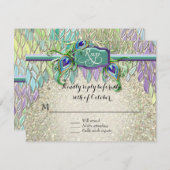 RSVP Respons Art Deco Peacock Feathers Script Art (Voorkant / Achterkant)