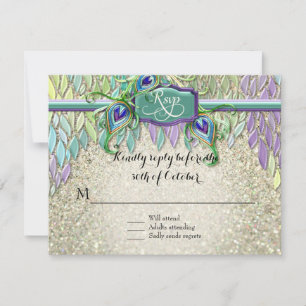RSVP Respons Art Deco Peacock Feathers Script Art