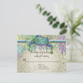 RSVP Respons Art Deco Peacock Feathers Script Art Kaartje (Staand voorkant)