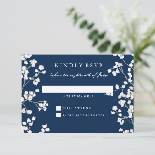 RSVP Respons Baby's Breath Floral Wreath Bruiloft (Staand voorkant)