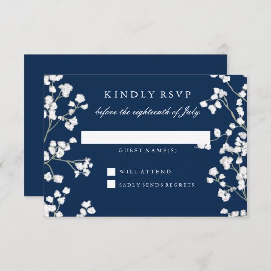 RSVP Respons Baby's Breath Floral Wreath Bruiloft (Voorkant / Achterkant)