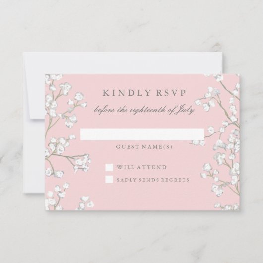 RSVP Respons Baby's Breath Girl Baby shower (Voorkant)