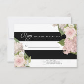 RSVP Respons Black White Striped w  Floral Kaartje (Voorkant)