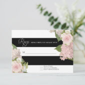 RSVP Respons Black White Striped w  Floral Kaartje (Staand voorkant)