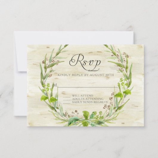 RSVP Respons BOHO Rustic Forest Leaf Seeds Wreater Kaartje (Voorkant)