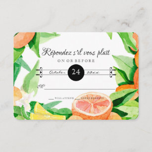 RSVP-respons Citrus Oranje Kumquat Lemon Leaves RSVP Kaartje