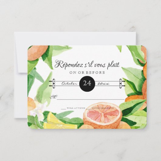 RSVP-respons Citrus Oranje Kumquat Lemon Leaves RSVP Kaartje (Voorkant)