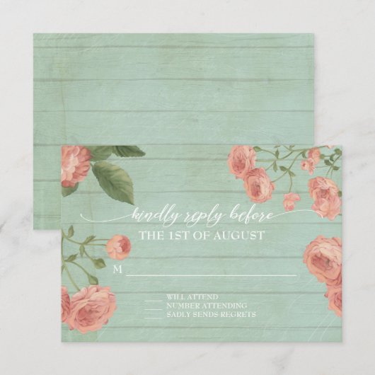 RSVP Respons Elegante Houten  Rozen Perzik (Voorkant / Achterkant)