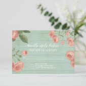 RSVP Respons Elegante Houten  Rozen Perzik Kaartje (Staand voorkant)