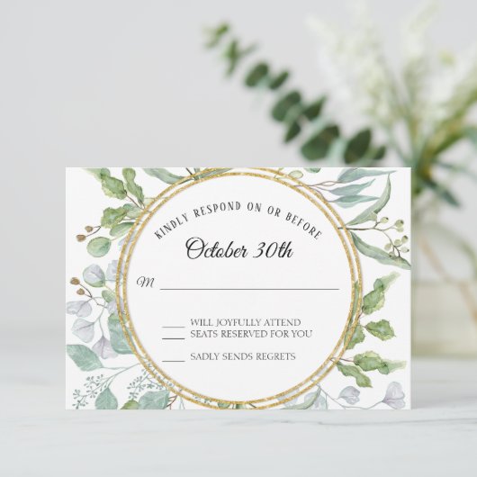 RSVP Respons Eucalyptus Gold Wreatinage Kaart (Staand voorkant)