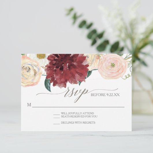 RSVP Respons Herfst Chrysanthemum Marsala Roos Kaart (Staand voorkant)