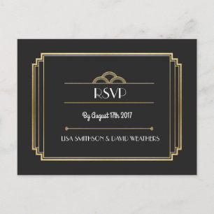 RSVP Respons Huwelijk Briefkaart Art Deco Gold