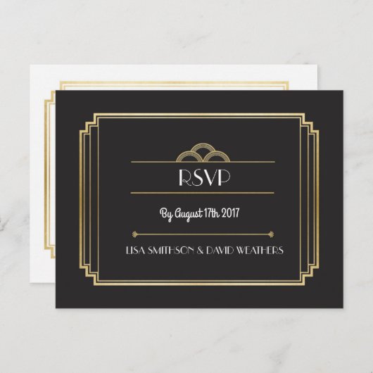 RSVP Respons Huwelijk Briefkaart Art Deco Gold (Voorkant / Achterkant)