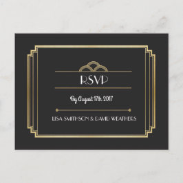 RSVP Respons Huwelijk Briefkaart Art Deco Gold