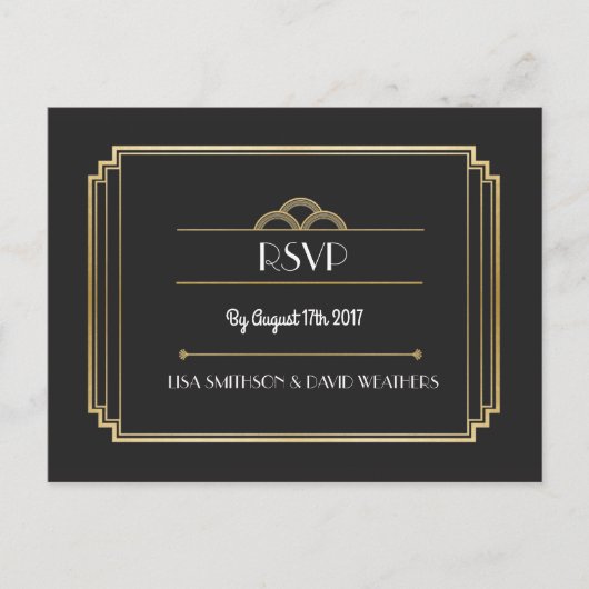 RSVP Respons Huwelijk Briefkaart Art Deco Gold (Voorkant)