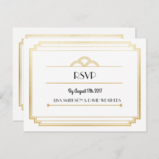 RSVP Respons Huwelijk Briefkaart Art Deco Gold (Voorkant / Achterkant)
