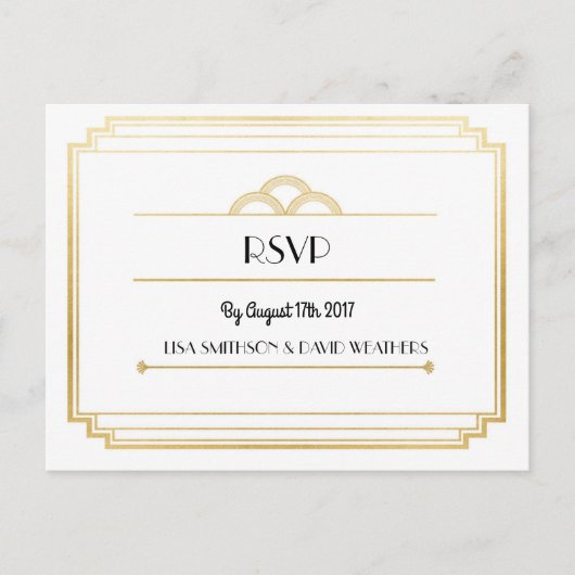 RSVP Respons Huwelijk Briefkaart Art Deco Gold (Voorkant)