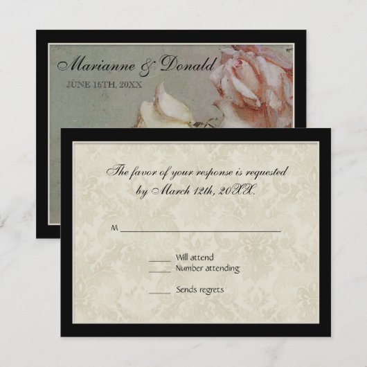 RSVP-respons, impressionist roze roze rozen RSVP Kaartje (Voorkant / Achterkant)