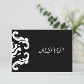 RSVP-respons in stijlvolle zwarte en witte Damask RSVP Kaartje (Staand voorkant)