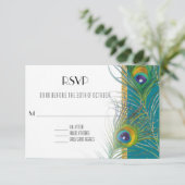 RSVP Respons Kaart Peacock Feathers Art Deco Style (Staand voorkant)