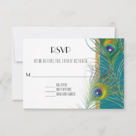 RSVP Respons Kaart Peacock Feathers Art Deco Style