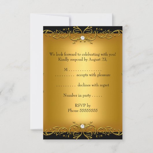 RSVP Respons Kaart Zwart Goud Alle Evenementen Blo (Achterkant)