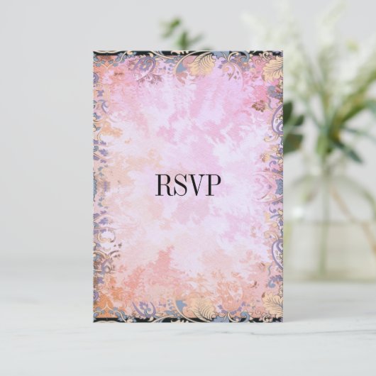 RSVP Respons Kaart Zwart Roze Bloemen (Staand voorkant)