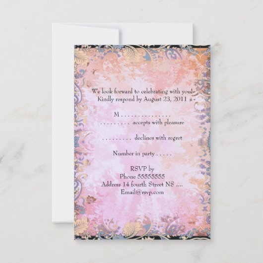 RSVP Respons Kaart Zwart Roze Bloemen (Achterkant)