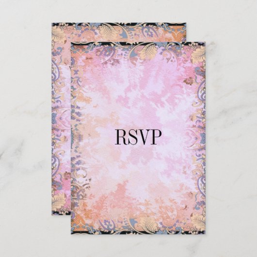 RSVP Respons Kaart Zwart Roze Bloemen (Voorkant / Achterkant)