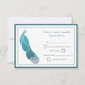 RSVP Respons Kaarten Art Deco Peacock in Blauwgroe (Achterkant)