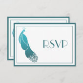 RSVP Respons Kaarten Art Deco Peacock in Blauwgroe (Voorkant / Achterkant)