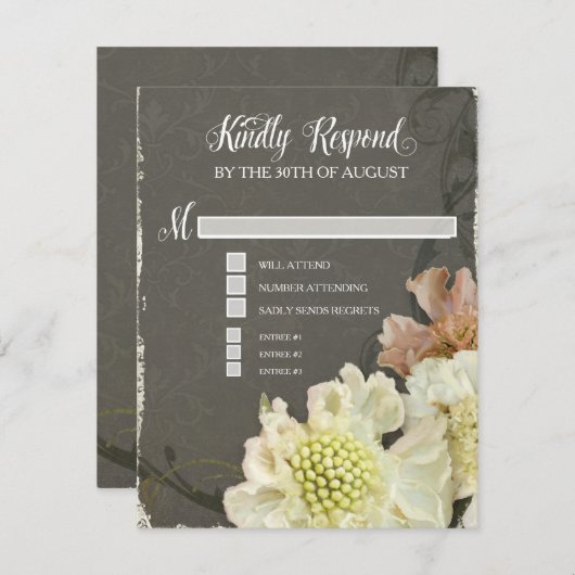 RSVP Respons Kaarten  Modern Flower Flourish (Voorkant / Achterkant)