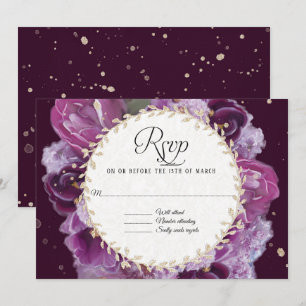 RSVP Respons Lavender Paarse Floral Leaf Wreater Kaart