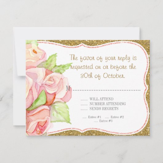 RSVP Respons Menu Weddenschap Waterverf Rose Bouqu (Voorkant)