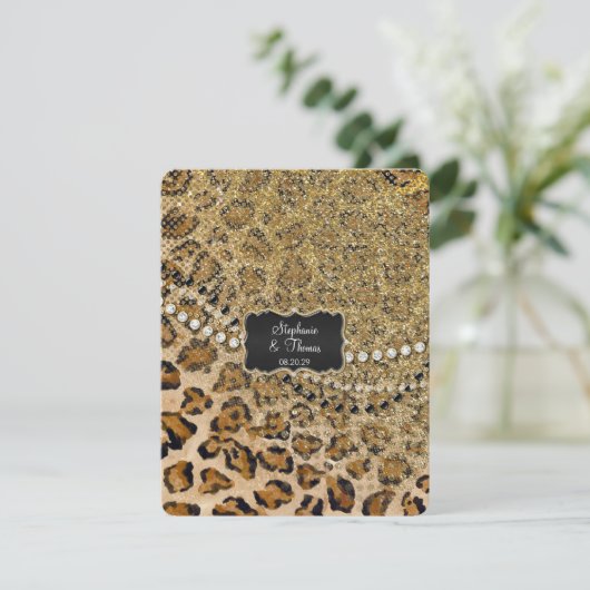 RSVP Respons Natuurlijk Goud Leopard Dierenprint Kaartje (Staand voorkant)