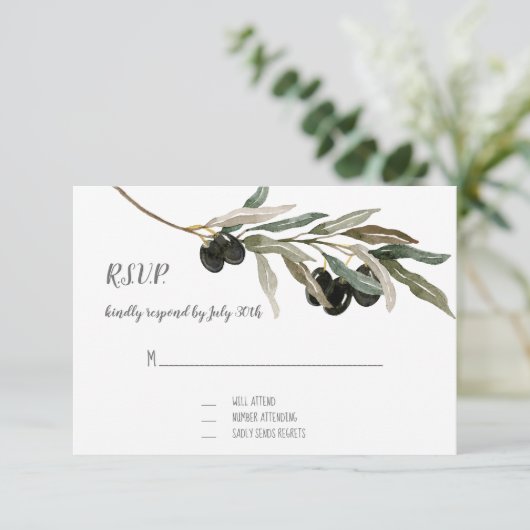 RSVP Respons Olive Leaf Branch Waterverf Artwork (Staand voorkant)