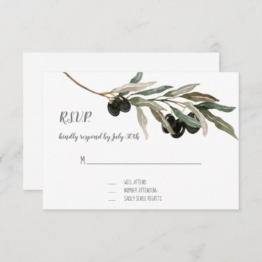 RSVP Respons Olive Leaf Branch Waterverf Artwork (Voorkant / Achterkant)