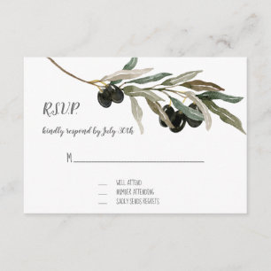 RSVP Respons Olive Leaf Branch Waterverf Artwork Kaartje