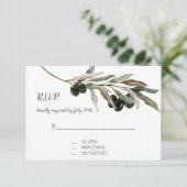 RSVP Respons Olive Leaf Branch Waterverf Artwork Kaartje (Staand voorkant)